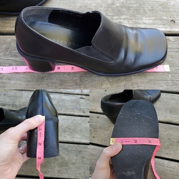 Vintage 90s y2k Bratz Black Leather Platform Oxford Chunky Heeled Loafers 8.5 - Picture 3 of 7